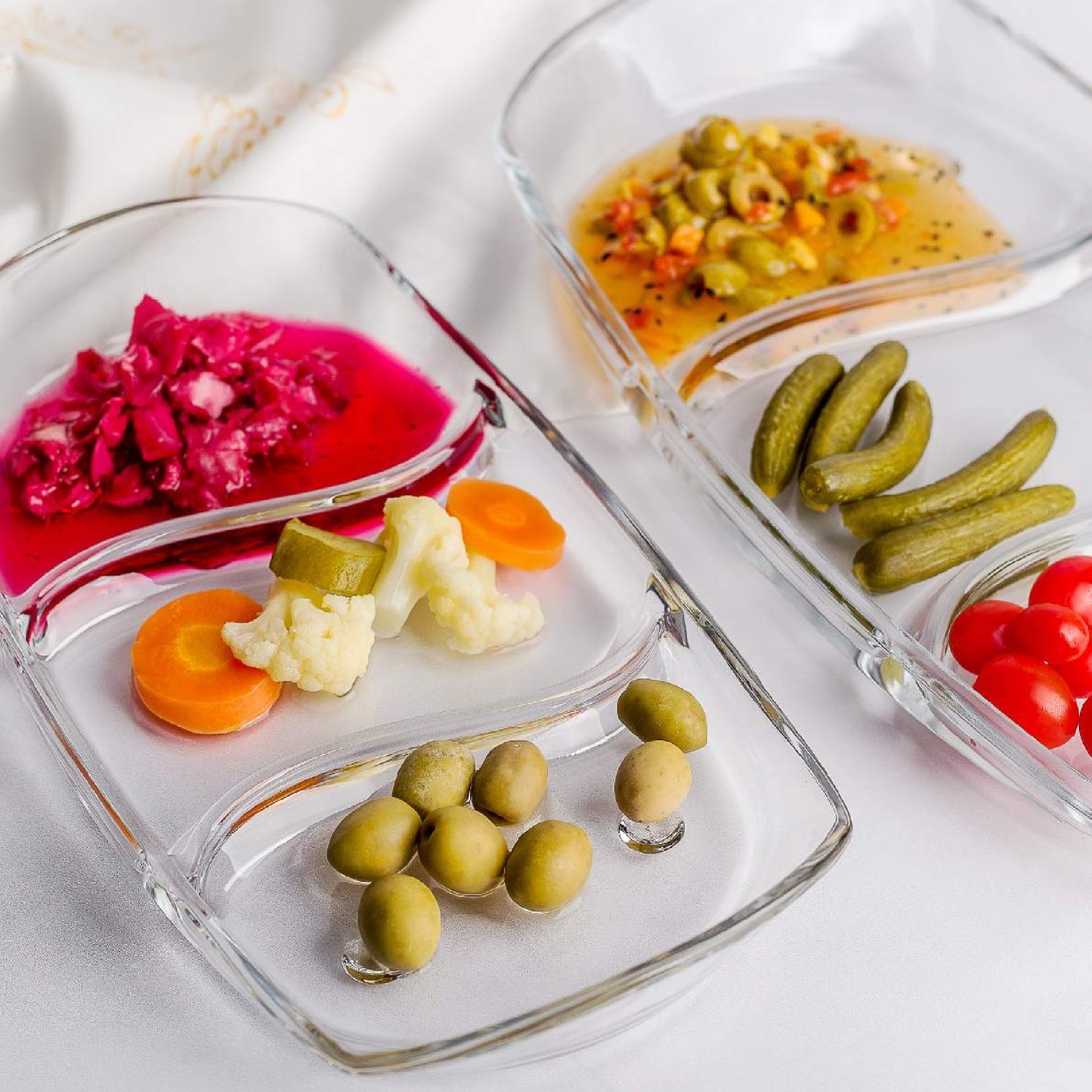 PRIMA Oblong 12" Glass Tray 3 Section