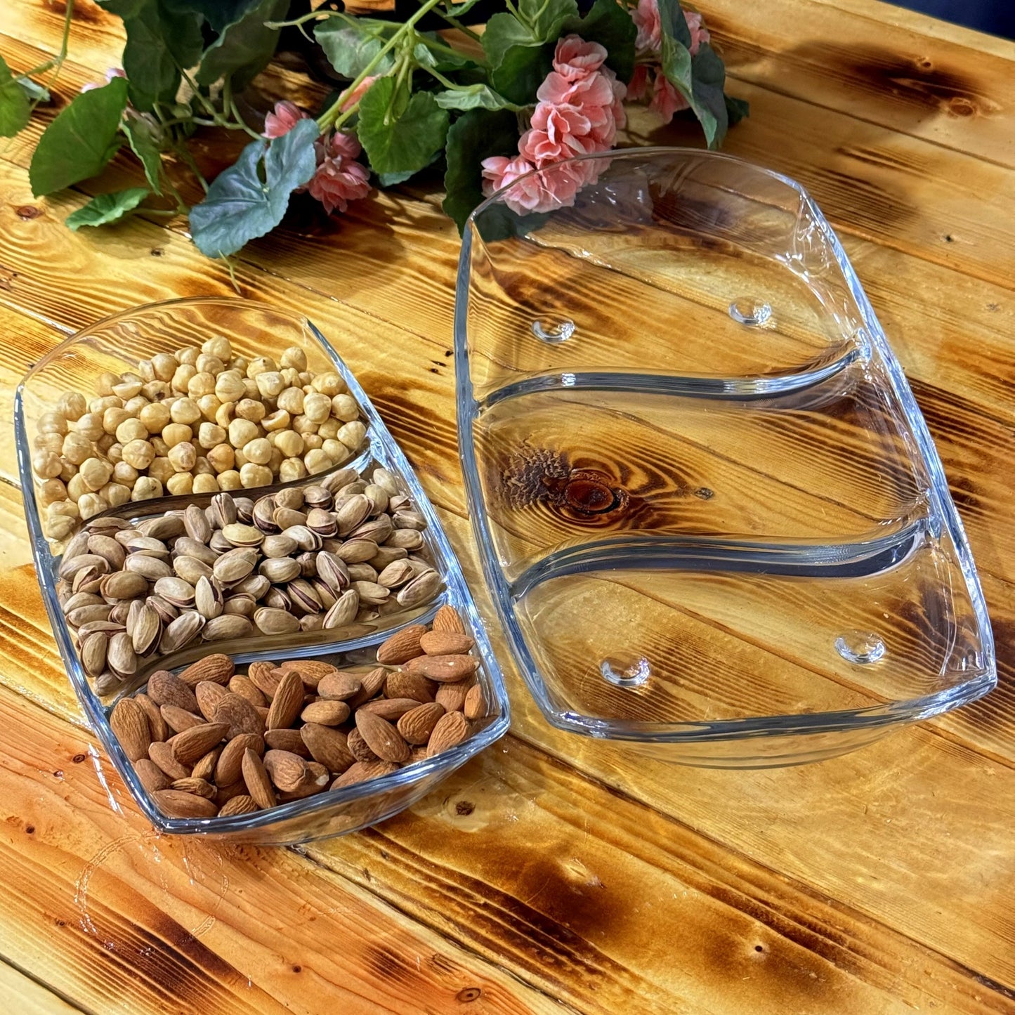 PRIMA Oblong 12" Glass Tray 3 Section