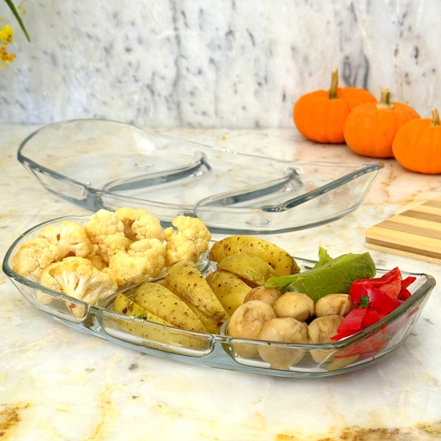 PRIMA Oblong 12" Glass Tray 3 Section